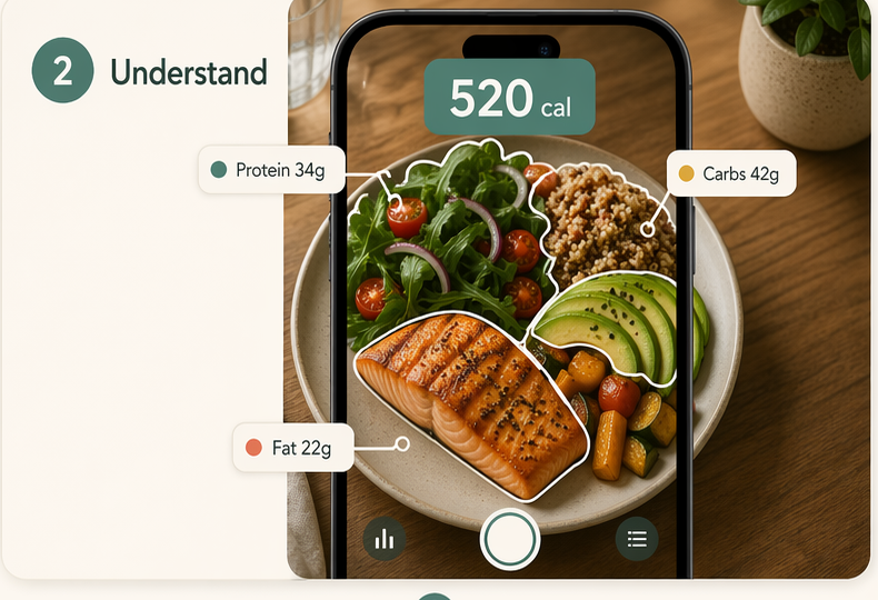 Avela nutrition detection and macro callouts after a meal photo